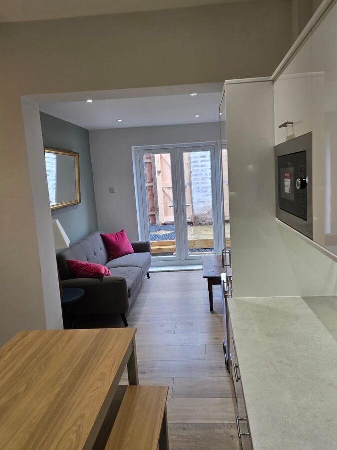 Refurbished living room, looking through to the garden